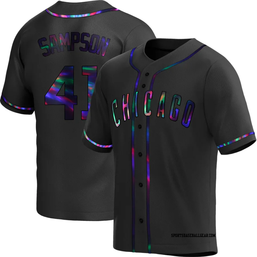 Adrian Sampson Men's Chicago Cubs Black Holographic Replica Alternate Jersey