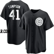 Adrian Sampson Men's Chicago Cubs Black/White Replica Jersey