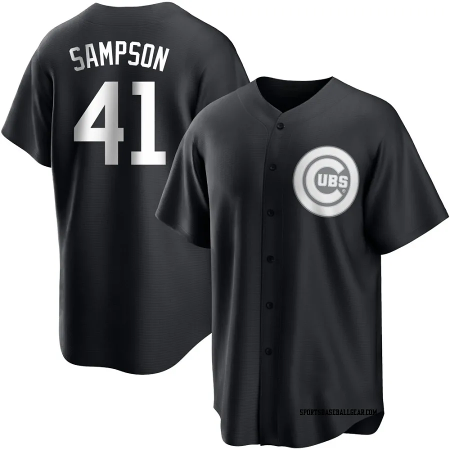 Adrian Sampson Men's Chicago Cubs Black/White Replica Jersey