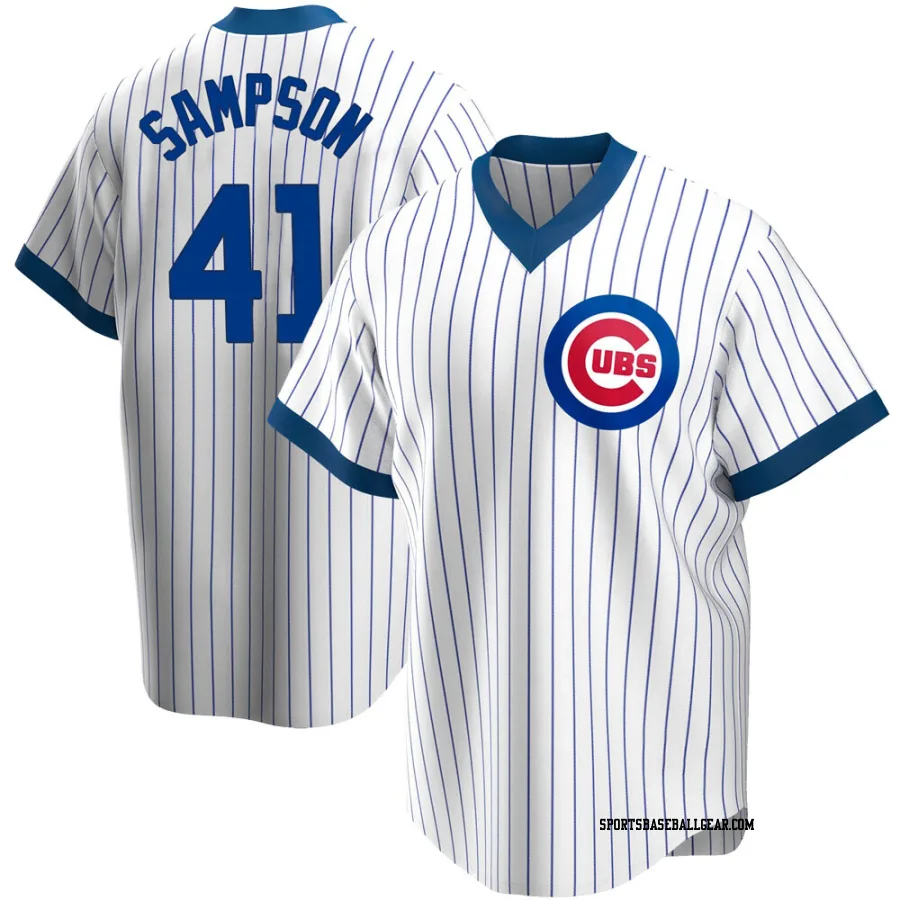 Adrian Sampson Men's Chicago Cubs White Replica Home Cooperstown Collection Jersey