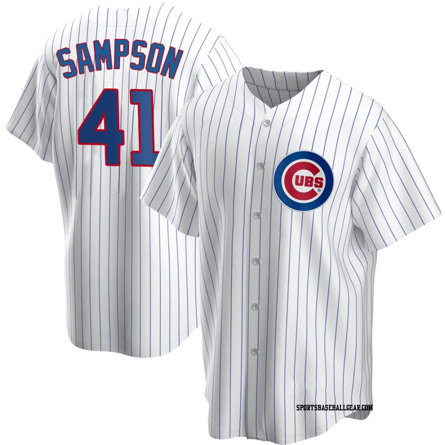 Adrian Sampson Men's Chicago Cubs White Replica Home Jersey