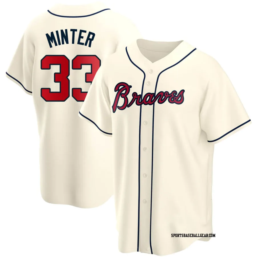 A.J. Minter Men's Atlanta Braves Cream Replica Alternate Jersey