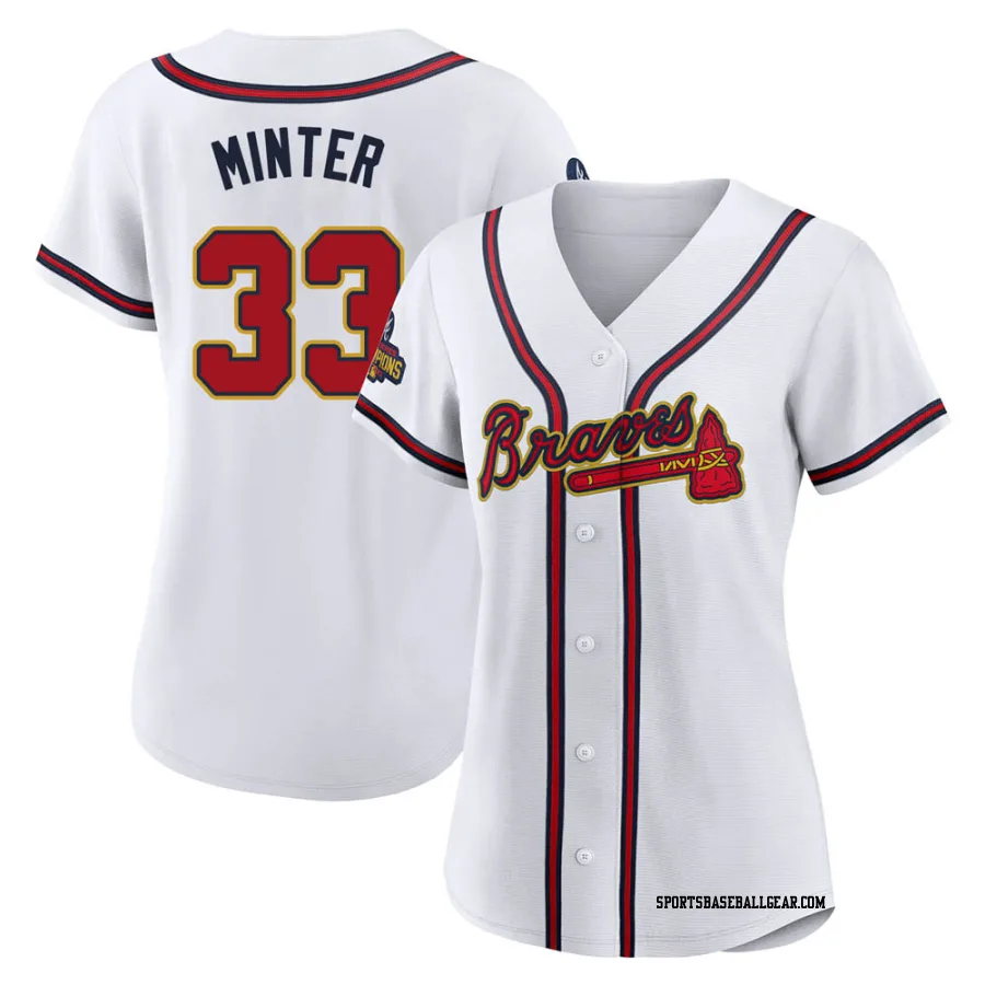 A.J. Minter Women's Atlanta Braves Gold Replica White 2022 Program Jersey