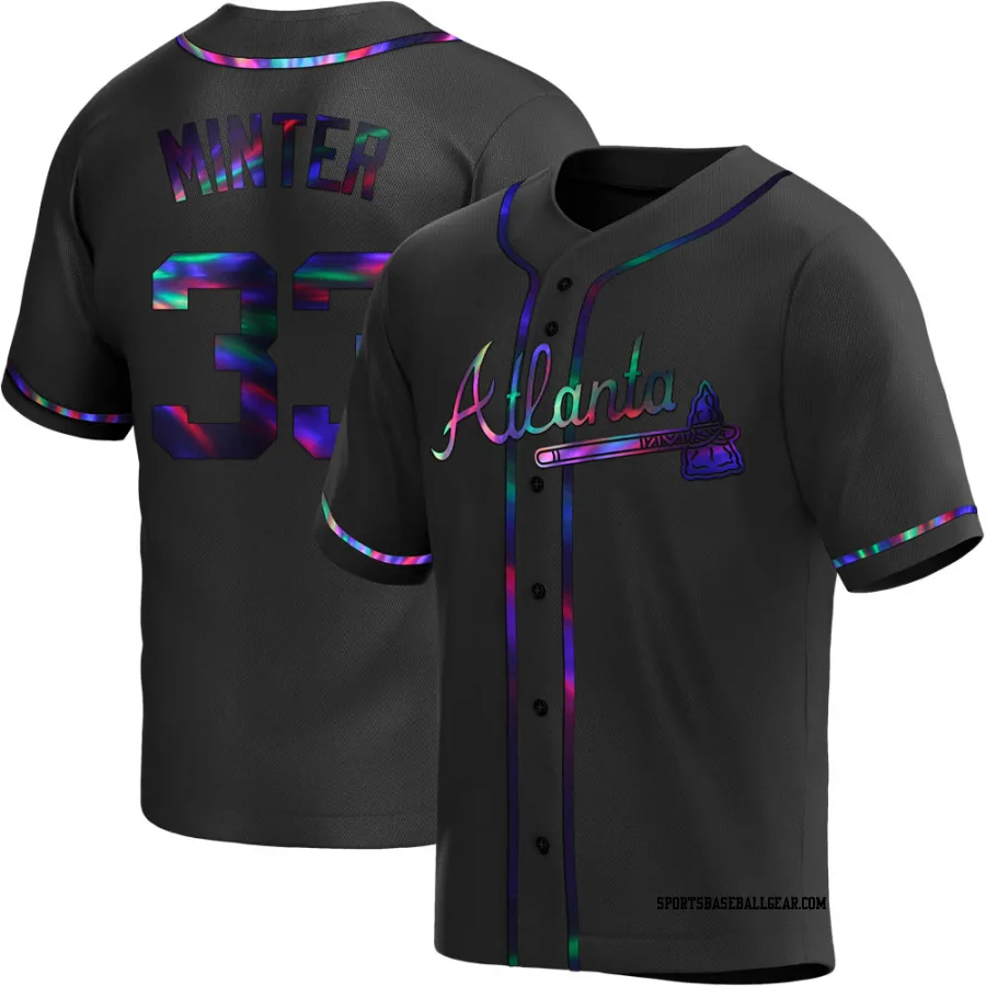 A.J. Minter Youth Atlanta Braves Black Holographic Replica Alternate Jersey