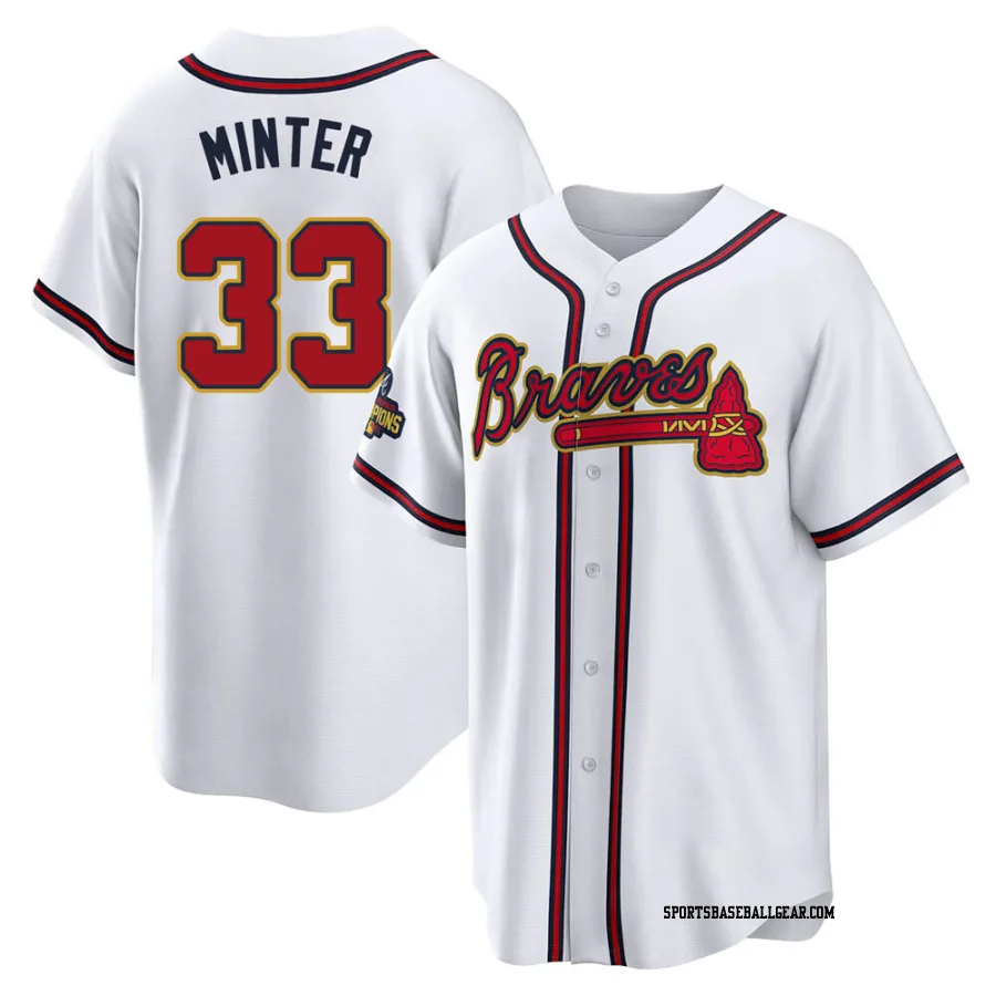 A.J. Minter Youth Atlanta Braves Gold Replica White 2022 Program Jersey