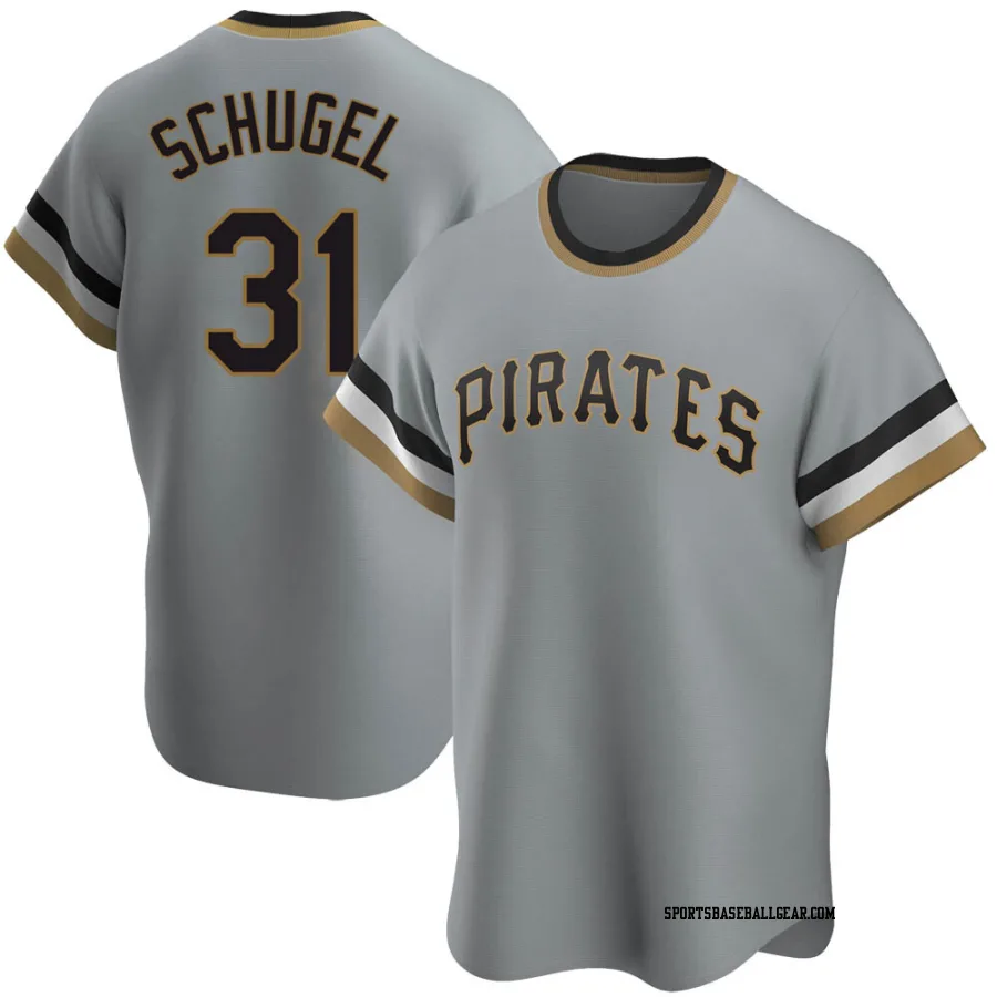 A.J. Schugel Men's Pittsburgh Pirates Gray Replica Road Cooperstown Collection Jersey