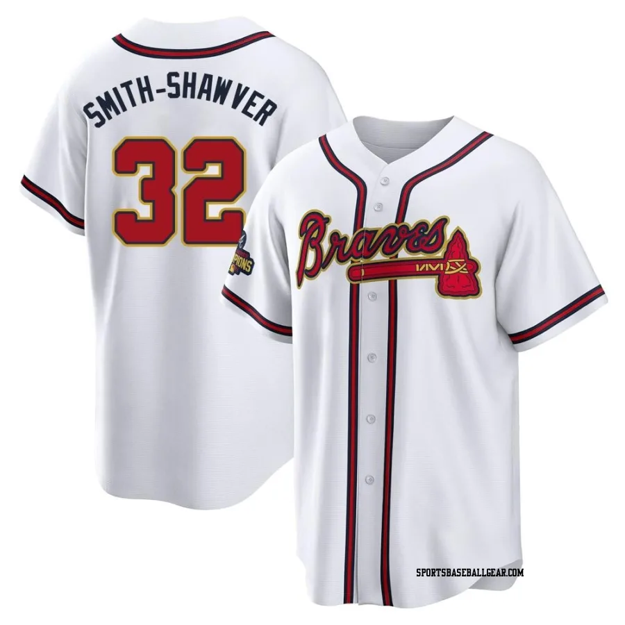 AJ Smith-Shawver Youth Atlanta Braves Gold Replica White 2022 Program Jersey