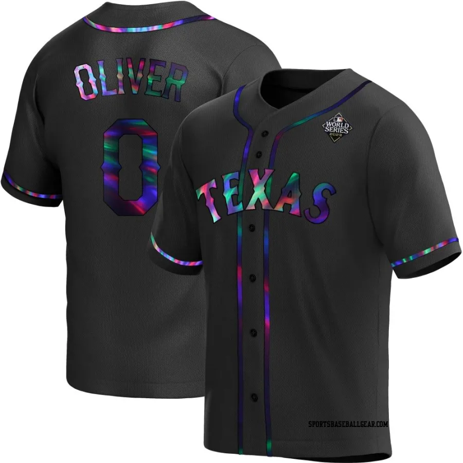 Al Oliver Men's Texas Rangers Black Holographic Replica Alternate 2023 World Series Jersey