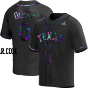 Al Oliver Youth Texas Rangers Black Holographic Replica Alternate 2023 World Series Jersey