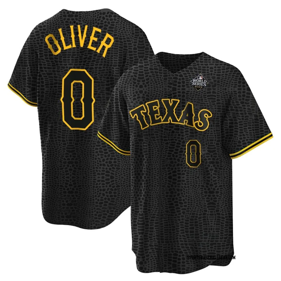 Al Oliver Youth Texas Rangers Black Replica Snake Skin City 2023 World Series Jersey