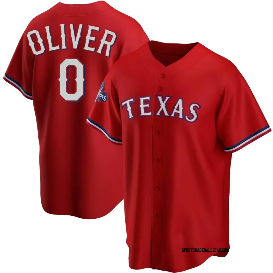 Al Oliver Youth Texas Rangers Red Replica Alternate 2023 World Series Champions Jersey