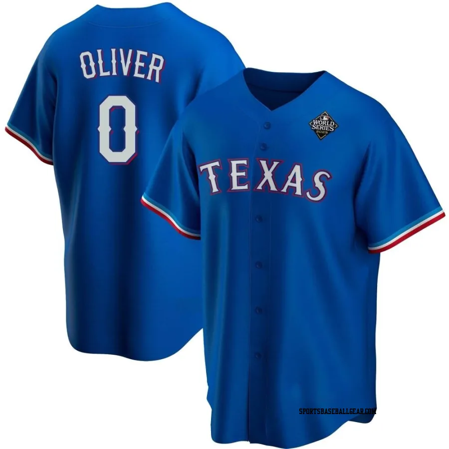 Al Oliver Youth Texas Rangers Royal Replica Alternate 2023 World Series Jersey