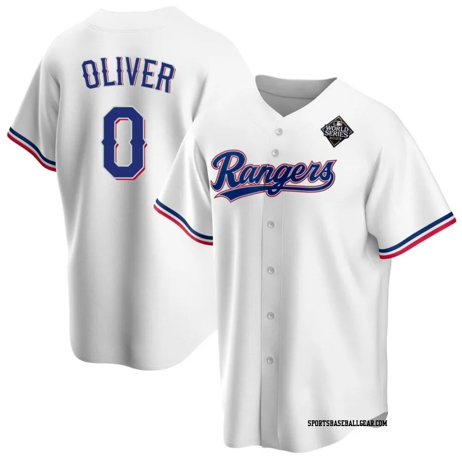 Al Oliver Youth Texas Rangers White Replica Home 2023 World Series Jersey