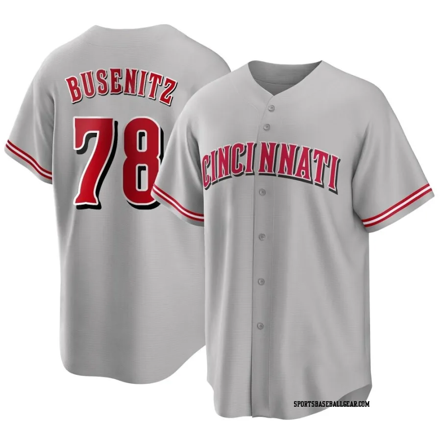 Alan Busenitz Men's Cincinnati Reds Gray Replica Road Jersey