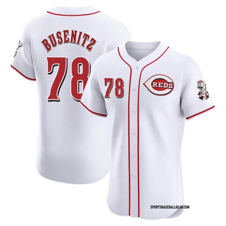 Alan Busenitz Men's Cincinnati Reds White Elite Home Patch Jersey