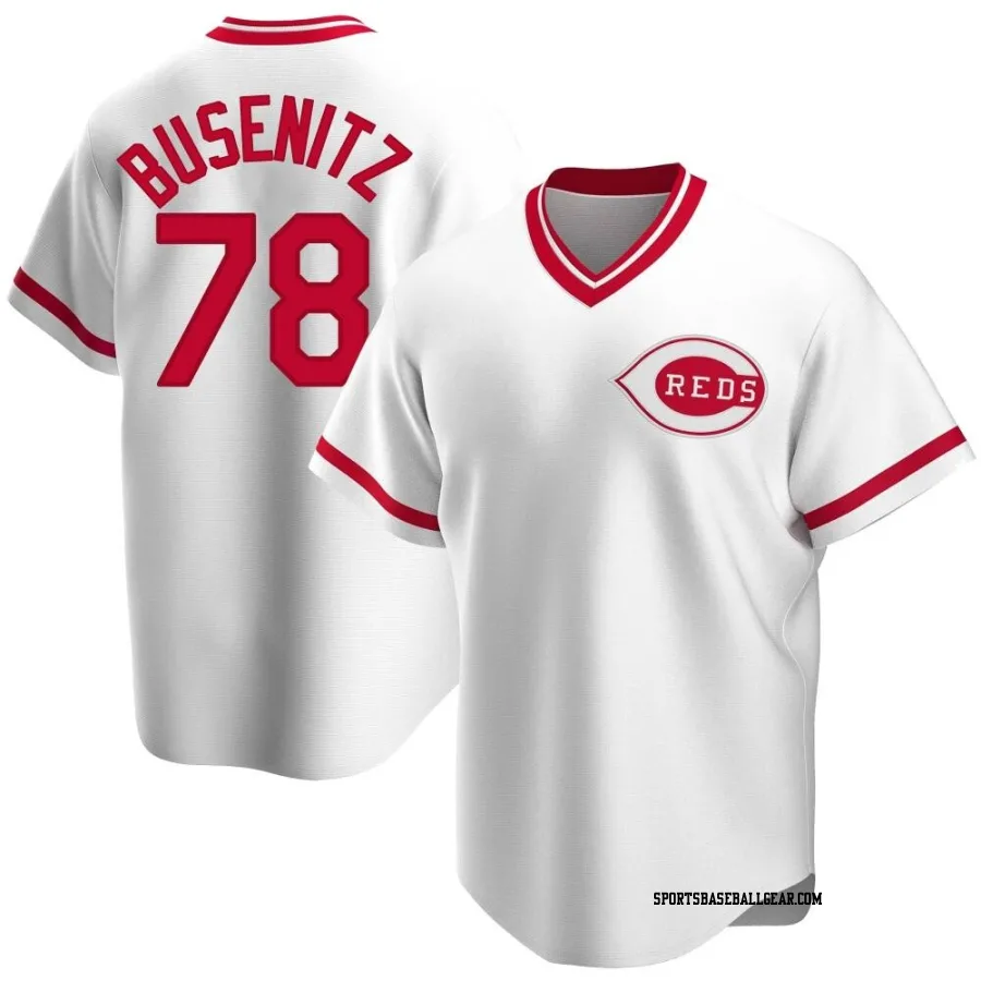 Alan Busenitz Men's Cincinnati Reds White Replica Home Cooperstown Collection Jersey