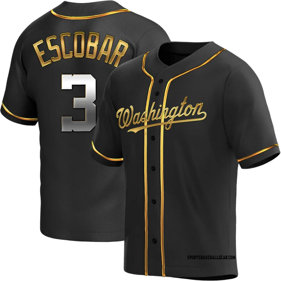 Alcides Escobar Men's Washington Nationals Black Golden Replica Alternate Jersey