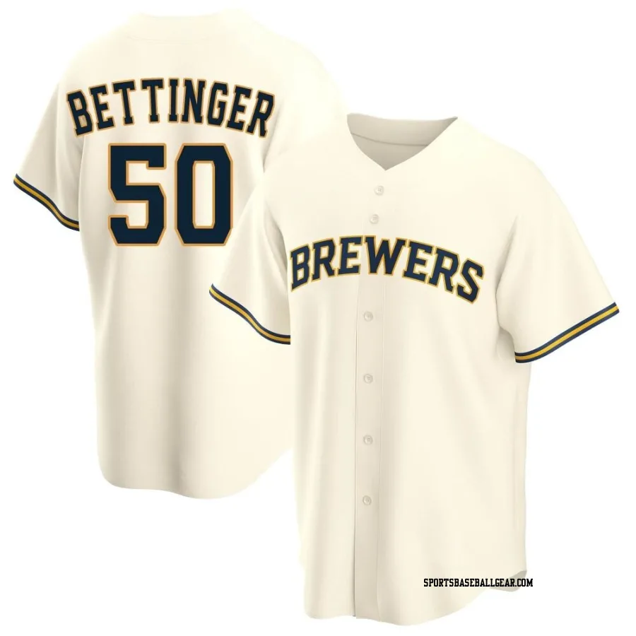 Alec Bettinger Men's Milwaukee Brewers Cream Replica Home Jersey