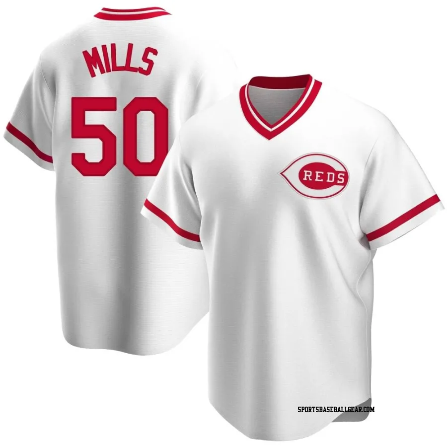 Alec Mills Men's Cincinnati Reds White Replica Home Cooperstown Collection Jersey