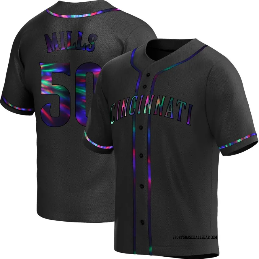 Alec Mills Youth Cincinnati Reds Black Holographic Replica Alternate Jersey