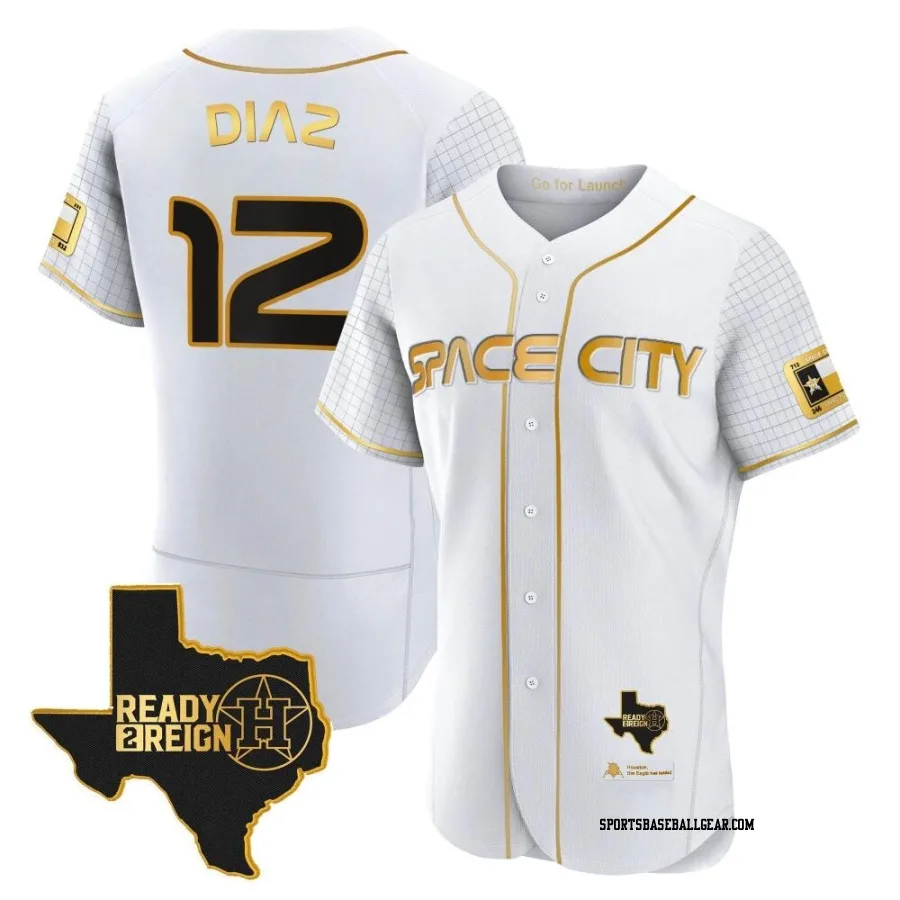 Aledmys Diaz Men's Houston Astros White/Gold Authentic 2023 Space City Ready 2 Reign Flex Base Jersey