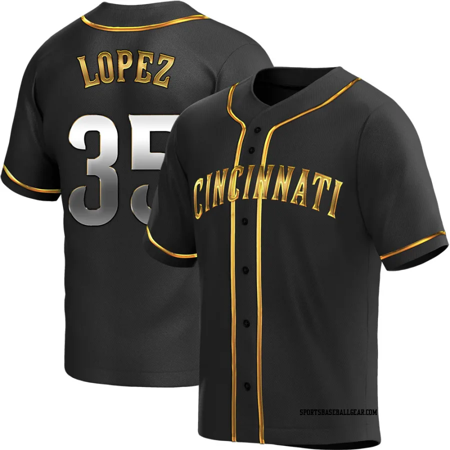 Alejo Lopez Men's Cincinnati Reds Black Golden Replica Alternate Jersey