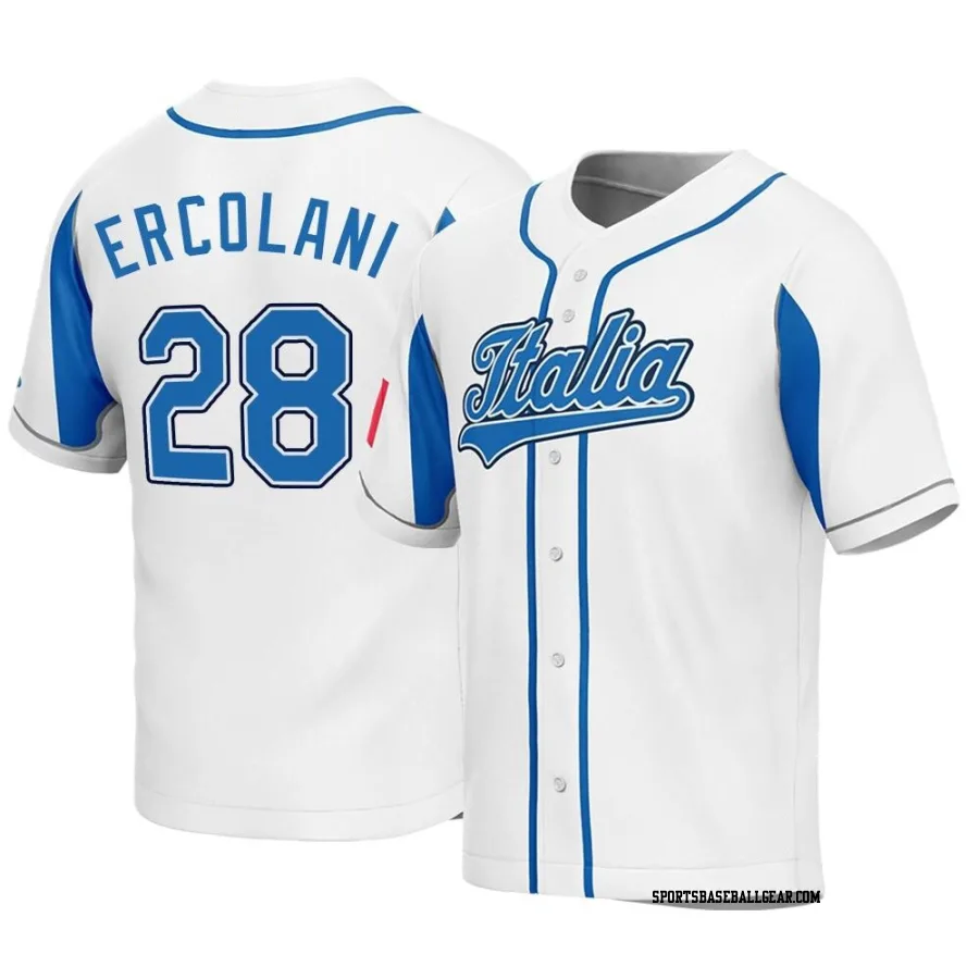 Alessandro Ercolani Men's Italy Baseball White Replica 2023 World Baseball Classic Jersey