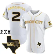 Alex Bregman Men's Houston Astros White/Gold Authentic 2023 Space City Ready 2 Reign Flex Base Jersey