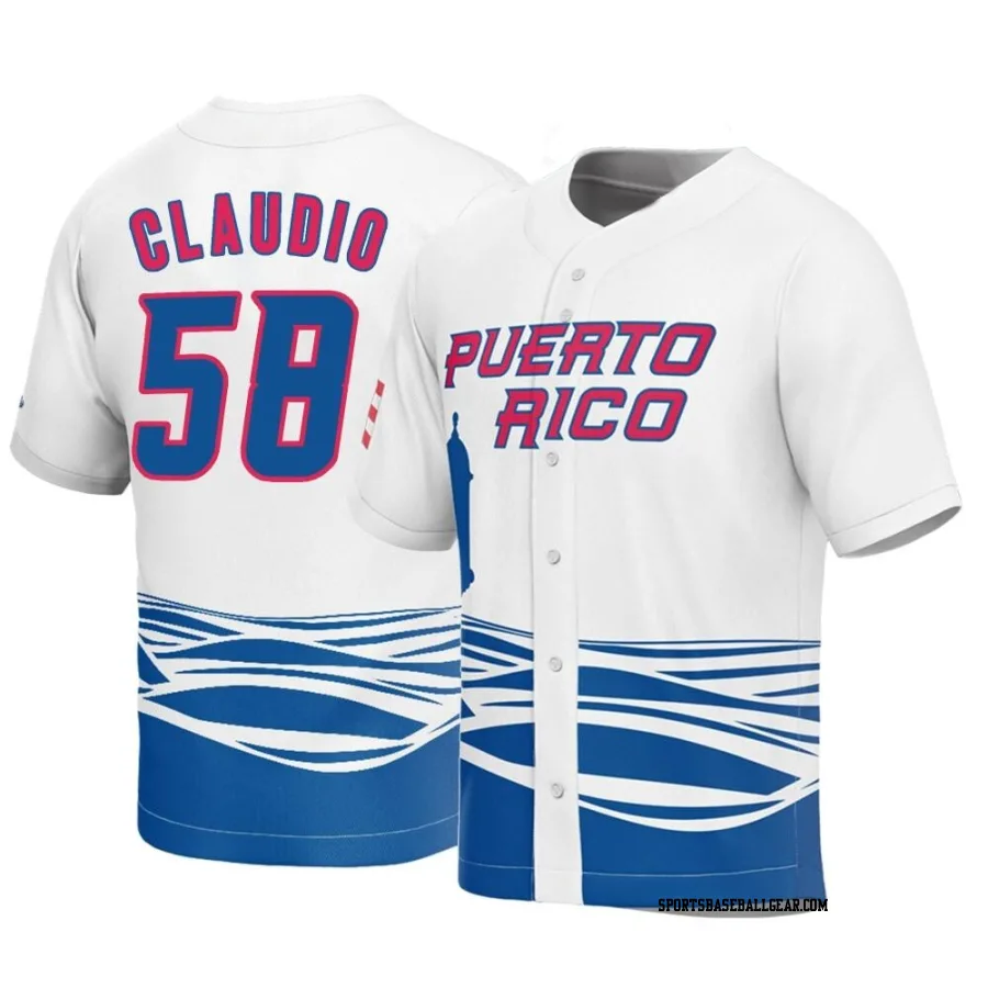 Alex Claudio Men's Puerto Rico Baseball White Replica 2023 World Baseball Classic Jersey