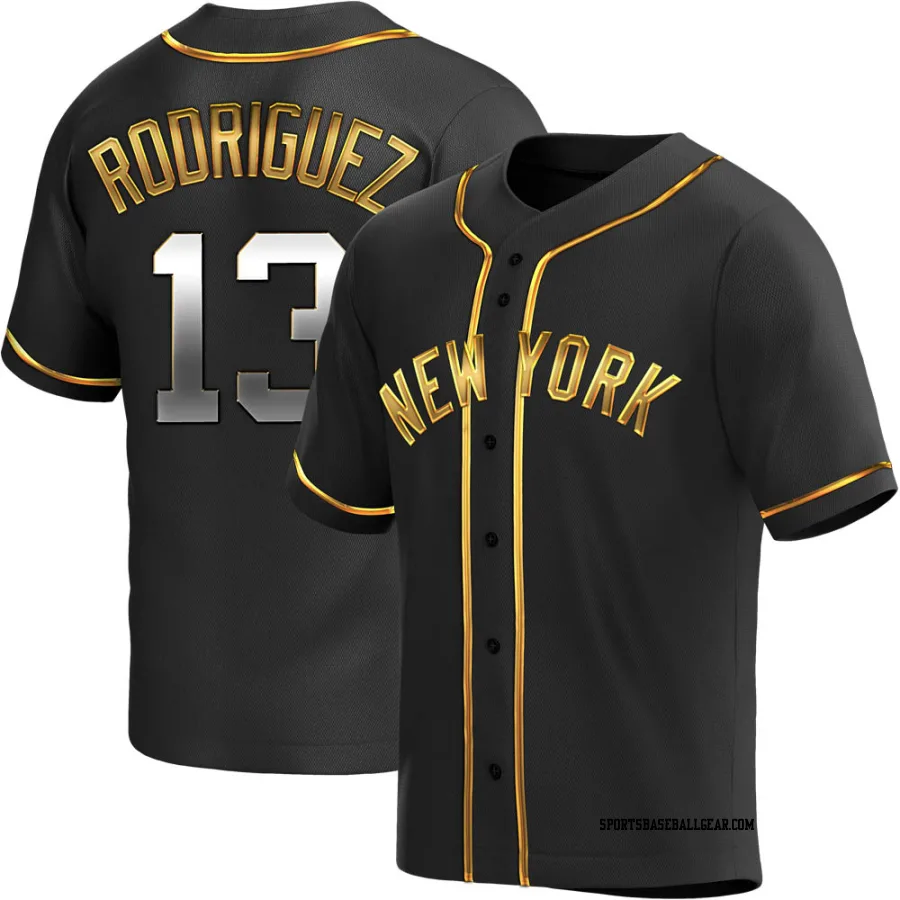 Alex Rodriguez Men's New York Yankees Black Golden Replica Alternate Jersey