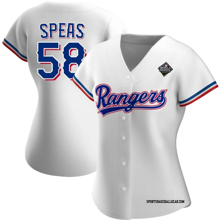 Alex Speas Women's Texas Rangers White Replica Home 2023 World Series Jersey