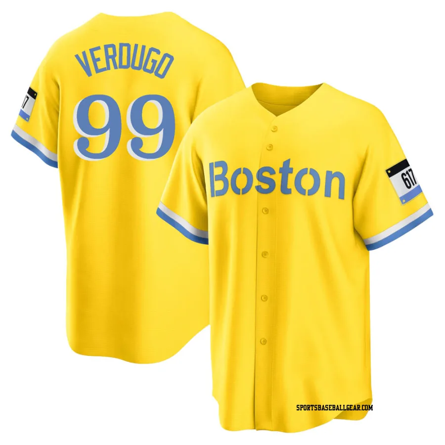 Alex Verdugo Men's Boston Red Sox Gold/Light Replica Blue 2021 City Connect Player Jersey