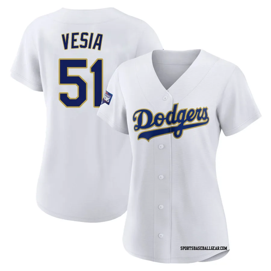 Alex Vesia Women's Los Angeles Dodgers White/Gold Replica 2021 Gold Program Player Jersey