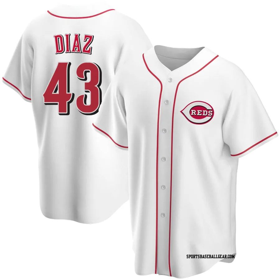 Alexis Diaz Youth Cincinnati Reds White Replica Home Jersey