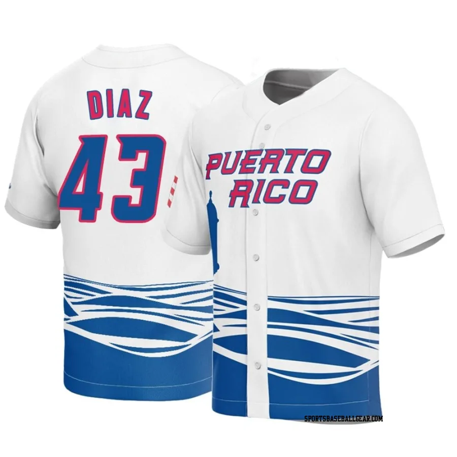 Alexis Diaz Youth Puerto Rico Baseball White Replica 2023 World Baseball Classic Jersey