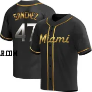 Ali Sanchez Men's Miami Marlins Black Golden Replica Alternate Jersey