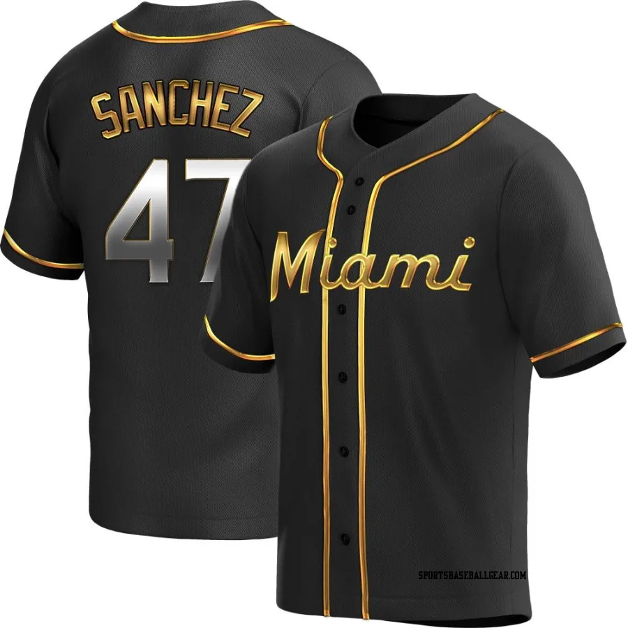 Ali Sanchez Men's Miami Marlins Black Golden Replica Alternate Jersey