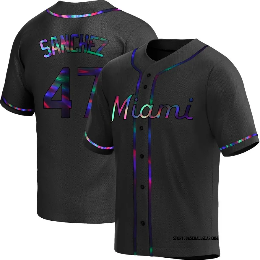 Ali Sanchez Men's Miami Marlins Black Holographic Replica Alternate Jersey