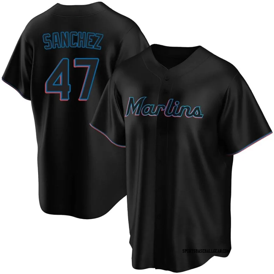 Ali Sanchez Men's Miami Marlins Black Replica Alternate Jersey