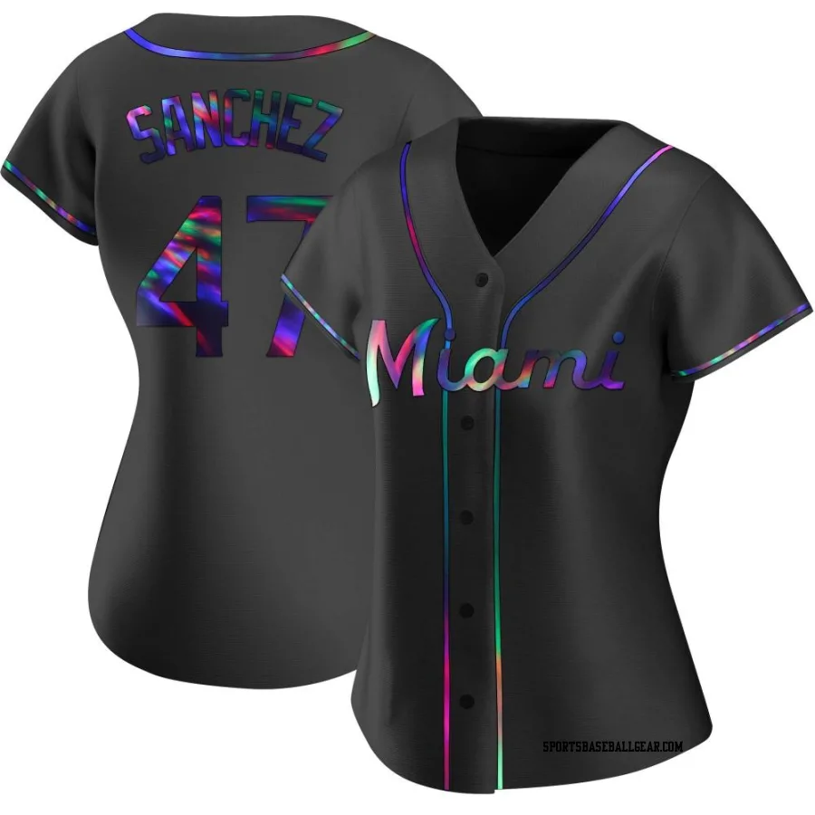 Ali Sanchez Women's Miami Marlins Black Holographic Replica Alternate Jersey