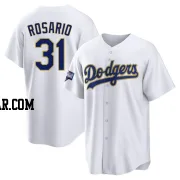 Amed Rosario Men's Los Angeles Dodgers White/Gold Replica 2021 Gold Program Player Jersey