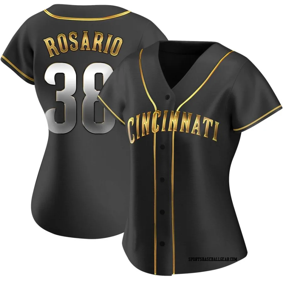 Amed Rosario Women's Cincinnati Reds Black Golden Replica Alternate Jersey