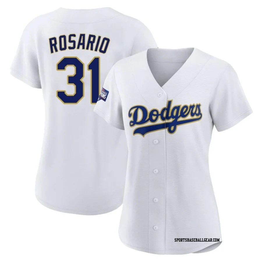 Amed Rosario Women's Los Angeles Dodgers White/Gold Replica 2021 Gold Program Player Jersey