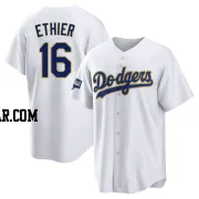 Andre Ethier Men's Los Angeles Dodgers White/Gold Replica 2021 Gold Program Player Jersey