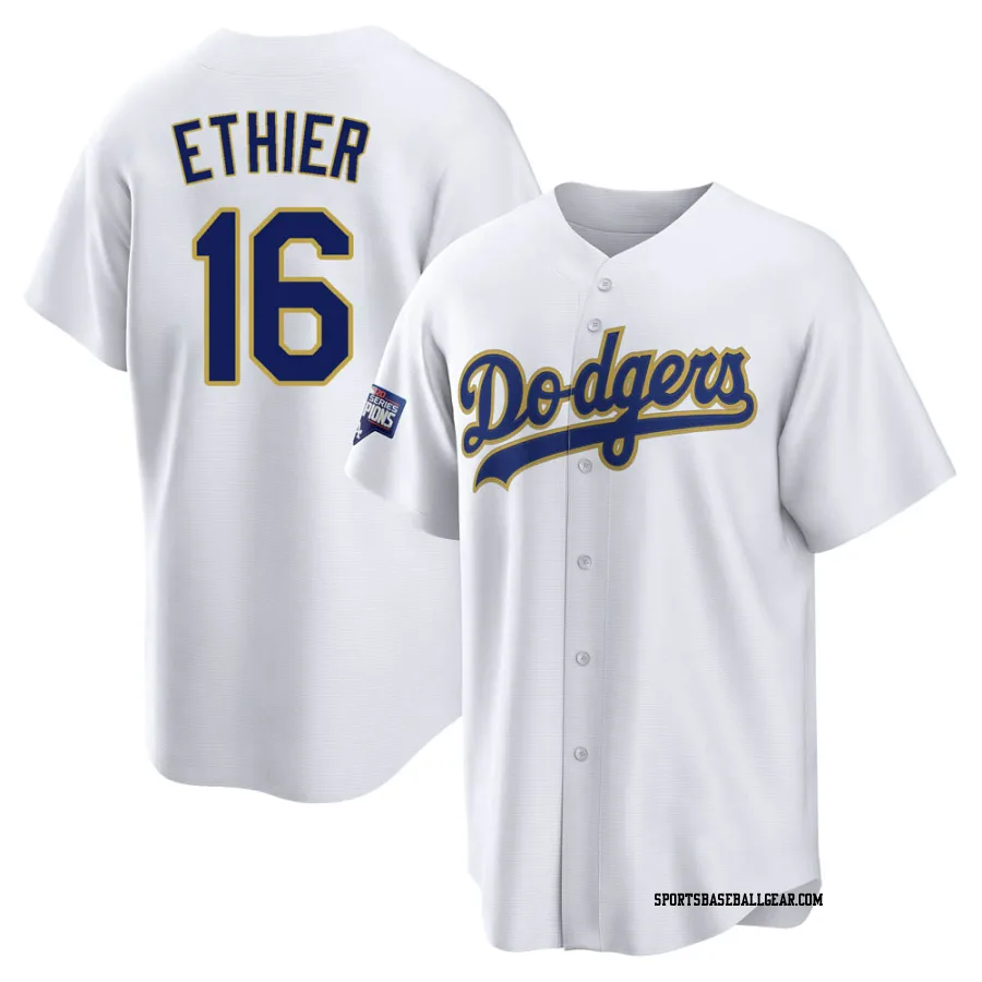 Andre Ethier Men's Los Angeles Dodgers White/Gold Replica 2021 Gold Program Player Jersey