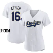 Andre Ethier Women's Los Angeles Dodgers White/Gold Authentic 2021 Gold Program Player Jersey