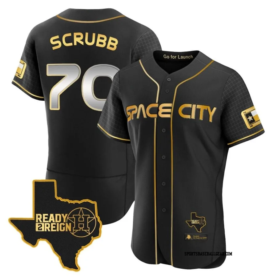 Andre Scrubb Men's Houston Astros Black/Gold Authentic 2023 Space City Ready 2 Reign Flex Base Jersey