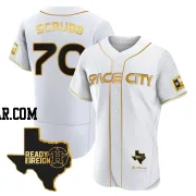 Andre Scrubb Men's Houston Astros White/Gold Authentic 2023 Space City Ready 2 Reign Flex Base Jersey