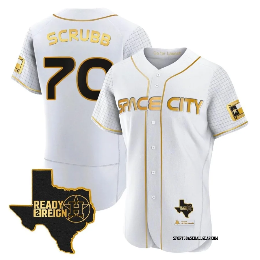 Andre Scrubb Men's Houston Astros White/Gold Authentic 2023 Space City Ready 2 Reign Flex Base Jersey