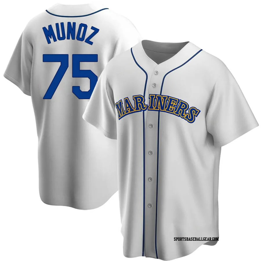 Andres Munoz Men's Seattle Mariners White Replica Home Cooperstown Collection Jersey